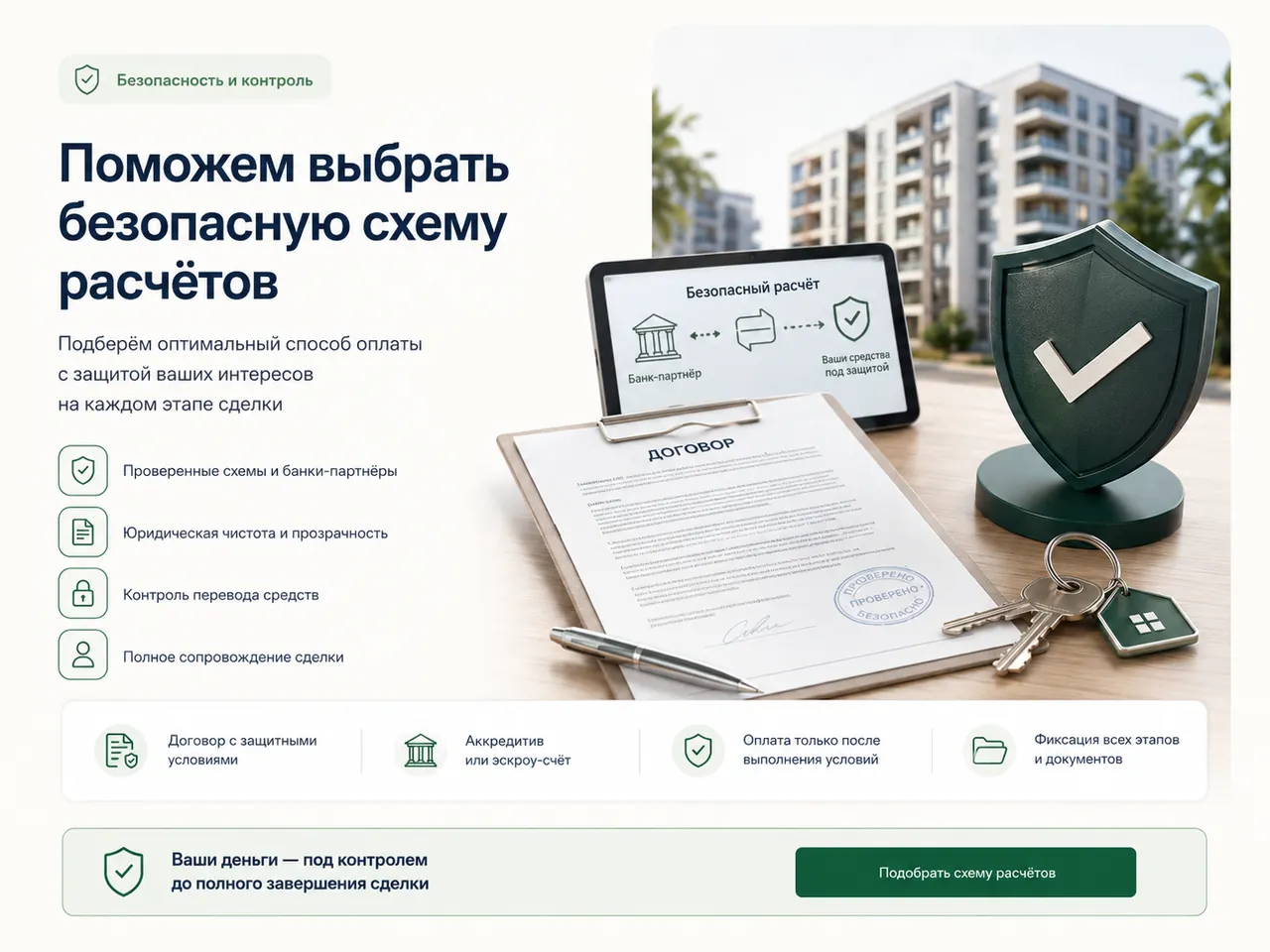 Безопасные схемы расчётов: договор, аккредитив, банковский контроль перевода средств